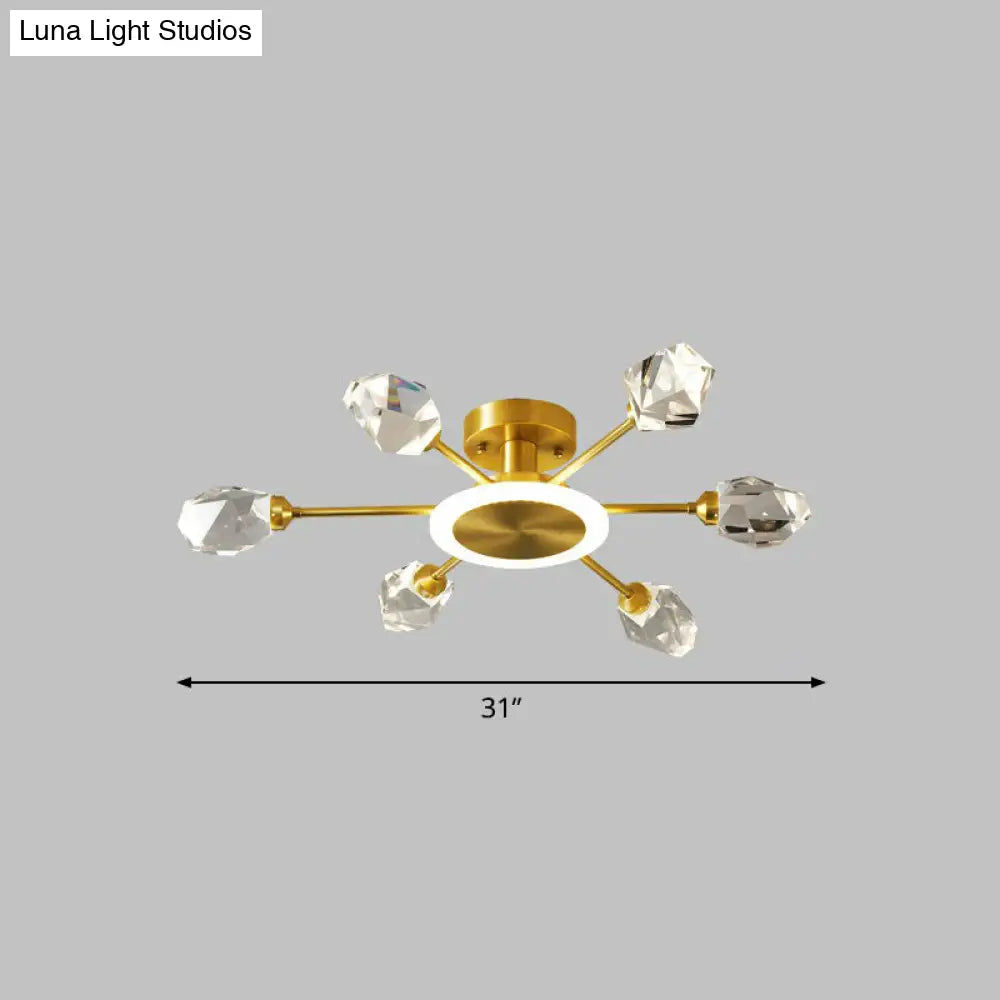 Radiant Bedroom Elegance: Post-Modern Gold Led Ceiling Light With Crystal Block Radial Design