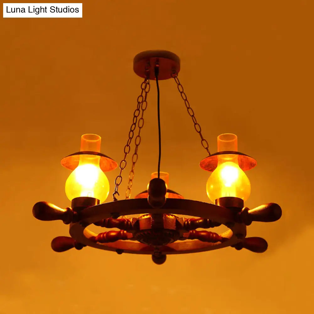 Raegan - Industrial 3 Heads Ceiling Chandelier Dining Room Wood Pendant Light With Vase Yellow