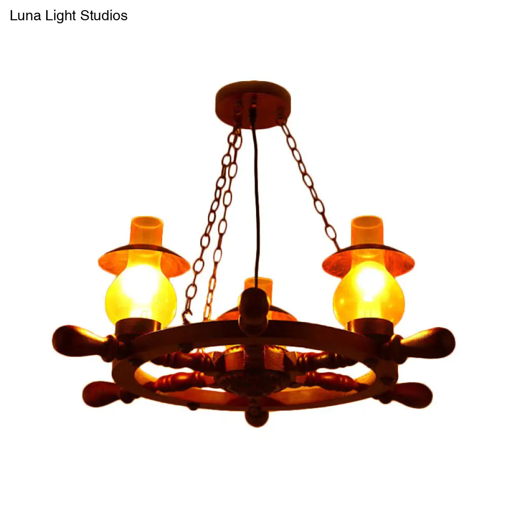 Raegan - Industrial 3 Heads Ceiling Chandelier Dining Room Wood Pendant Light With Vase Yellow Glass