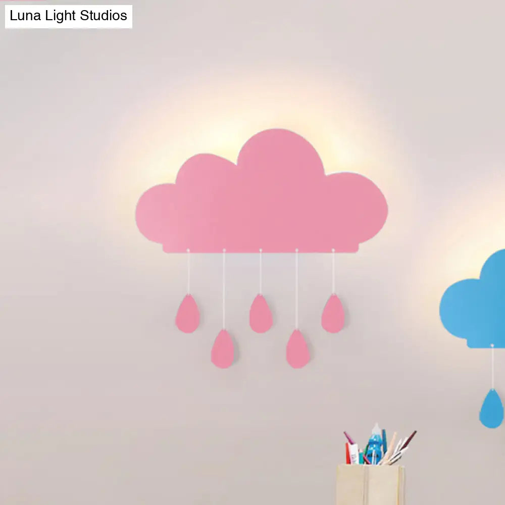 Rain Cloud Shape Led Bedside Wall Mount Lamp In Blue/Pink