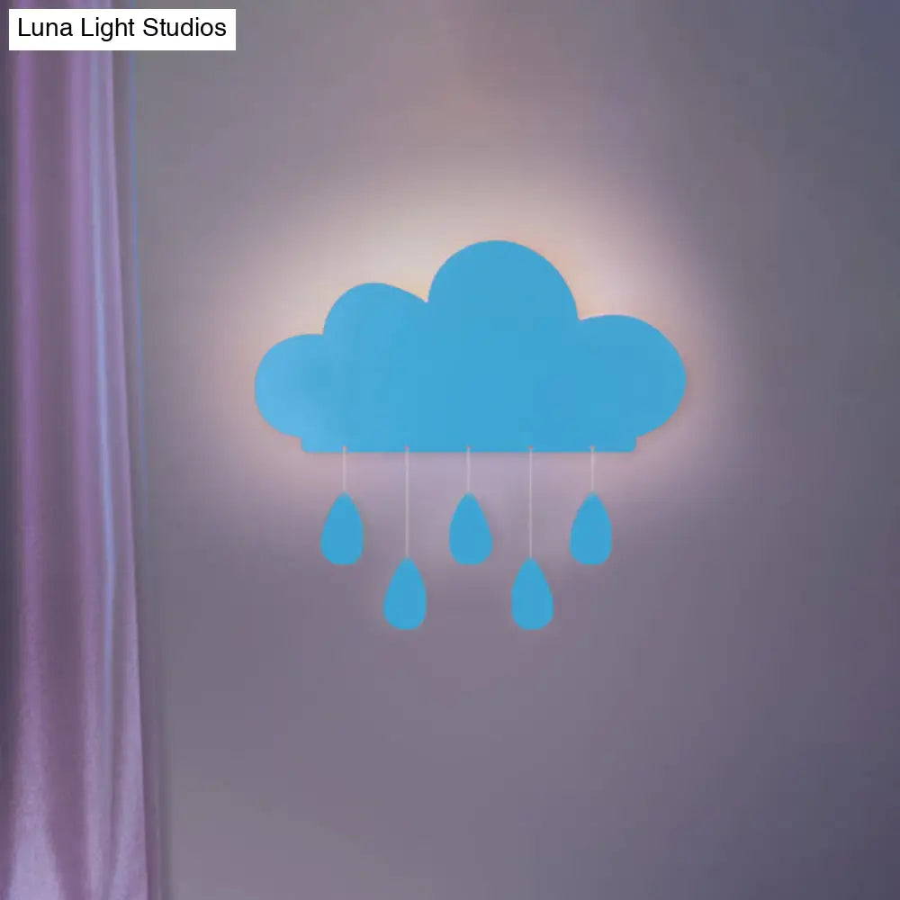 Rain Cloud Shape Led Bedside Wall Mount Lamp In Blue/Pink