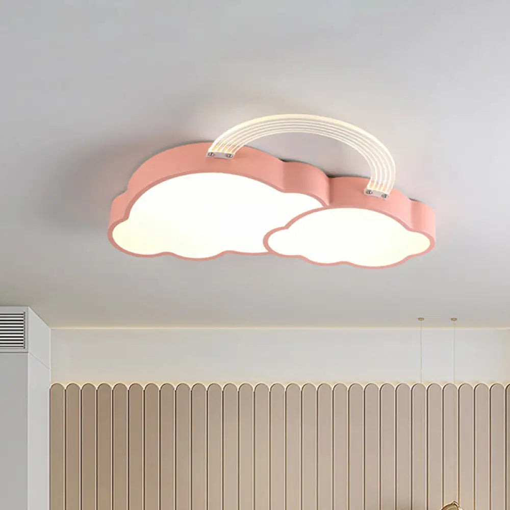 Rainbow Cloud Led Pink Flushmount For Child’s Bedroom /