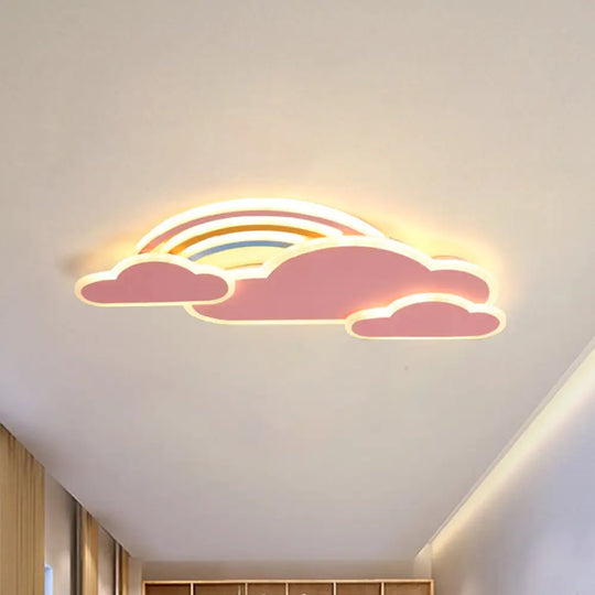 Rainbow Cloudy Ceiling Light - White/Pink Cartoon Led Flush-Mount Fixture Warm/White Pink / Warm