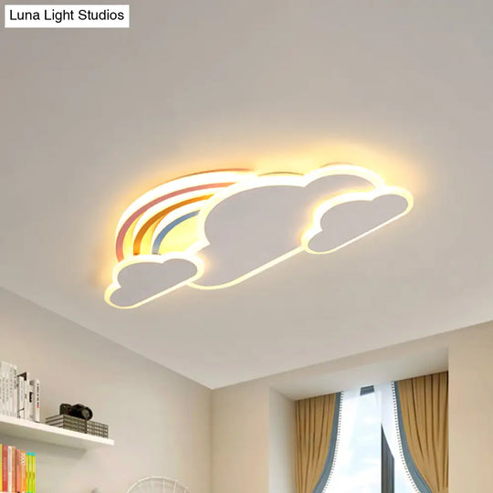 Rainbow Cloudy Ceiling Light - White/Pink Cartoon Led Flush-Mount Fixture Warm/White