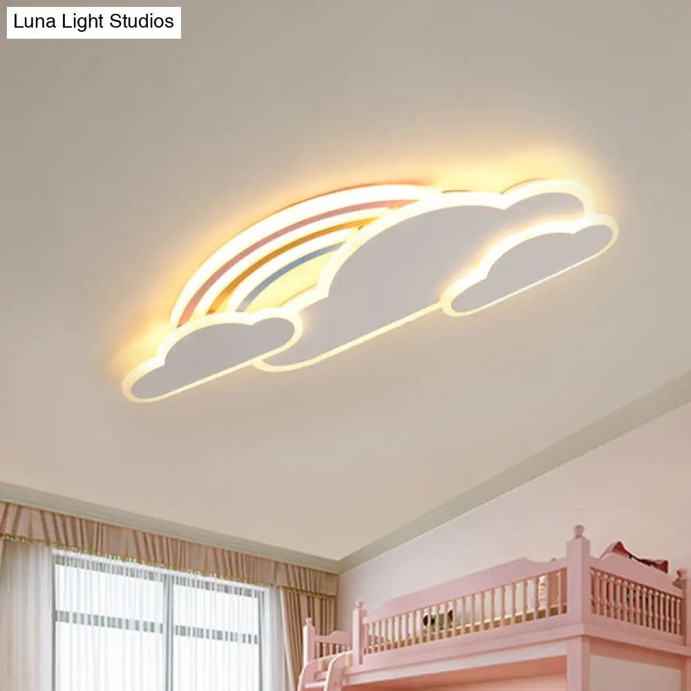 Rainbow Cloudy Ceiling Light - White/Pink Cartoon Led Flush-Mount Fixture Warm/White White /