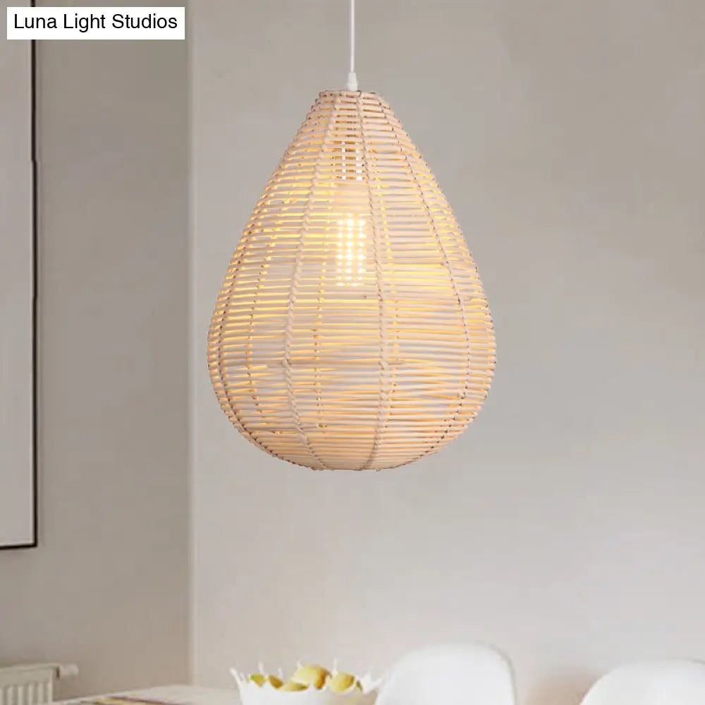 Raindrop Bamboo Pendant Lamp - Asian Style Kitchen Ceiling Light With Wood Finish