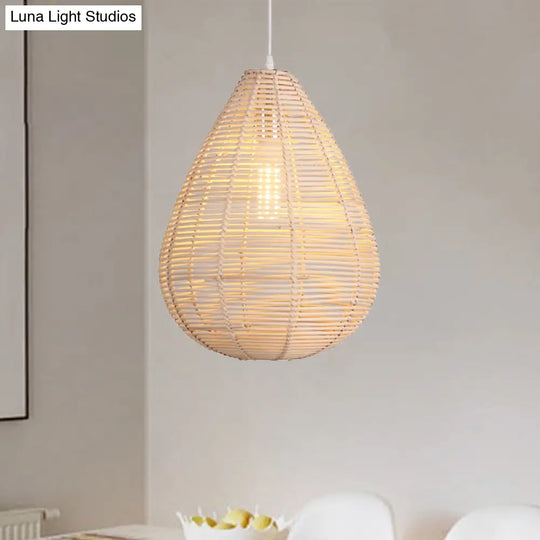 Raindrop Bamboo Pendant Lamp - Asian Style Kitchen Ceiling Light With Wood Finish