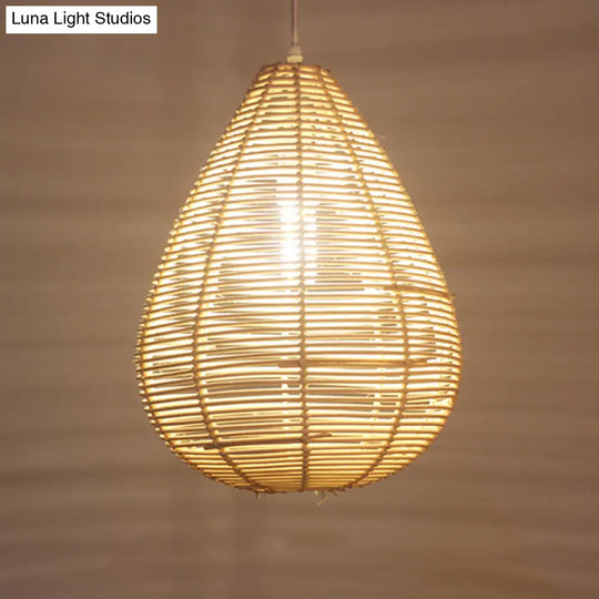 Raindrop Bamboo Pendant Lamp - Asian Style Kitchen Ceiling Light With Wood Finish