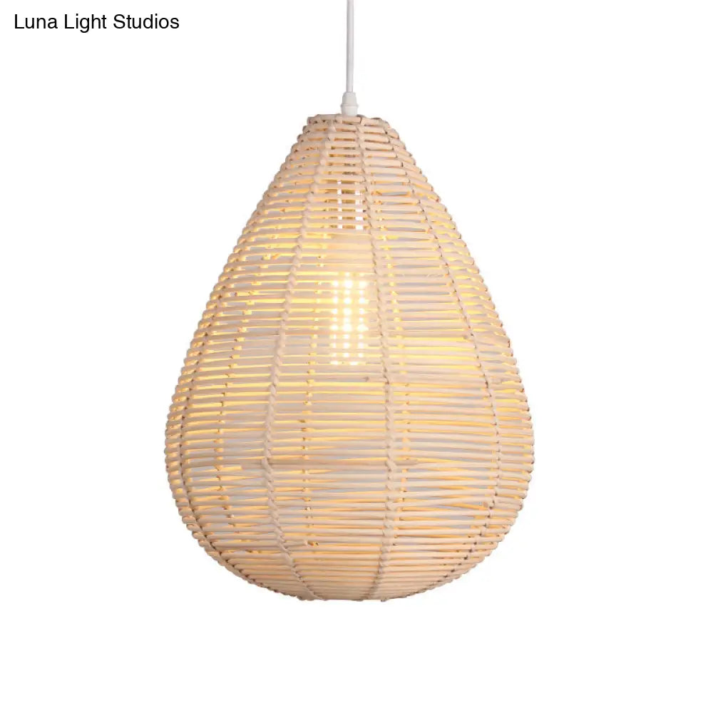 Raindrop Bamboo Pendant Lamp - Asian Style Kitchen Ceiling Light With Wood Finish