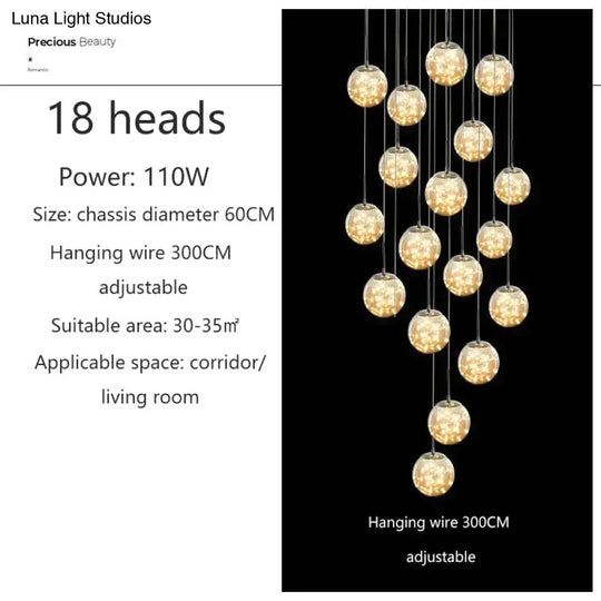 Raloo - Modern Led Glass Ball Chandelier