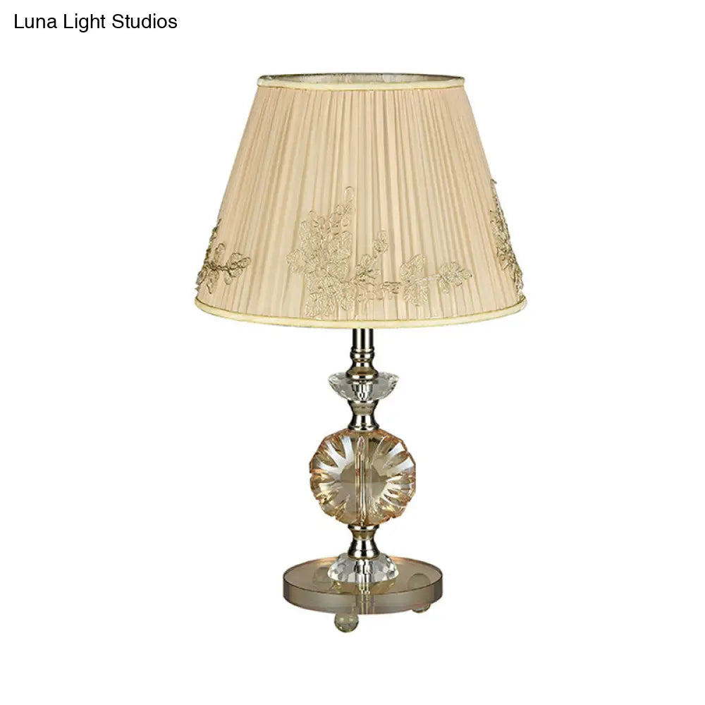 Rasalas - Beige Cone Night Lamp With Flower Design Modern Style Fabric Shade