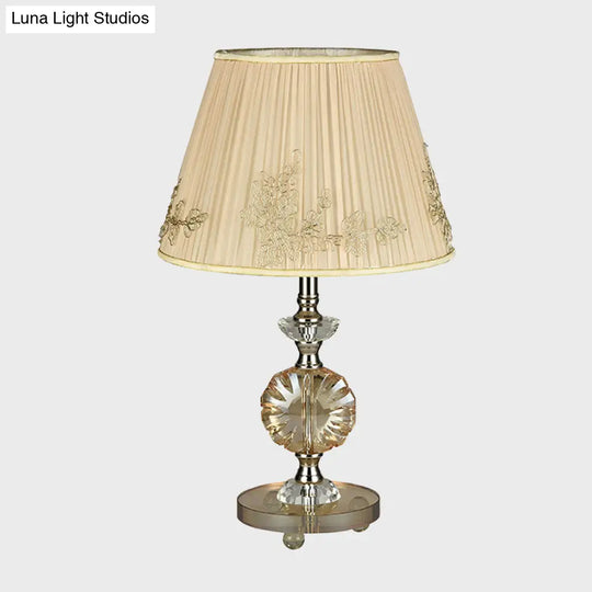 Rasalas - Beige Cone Night Lamp With Flower Design Modern Style Fabric Shade