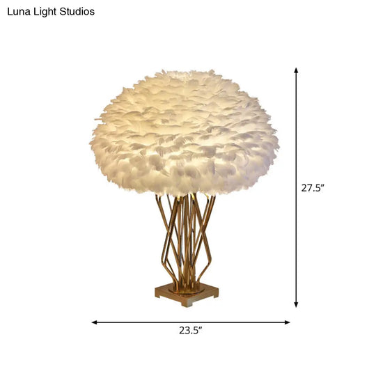 Rasalas - Feather Half-Globe Table Lamp Post-Modern Single White And Brass Night Light With Open