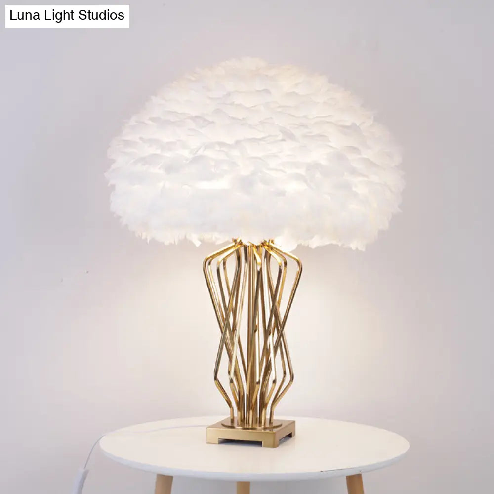 Rasalas - Feather Half-Globe Table Lamp Post-Modern Single White And Brass Night Light With Open