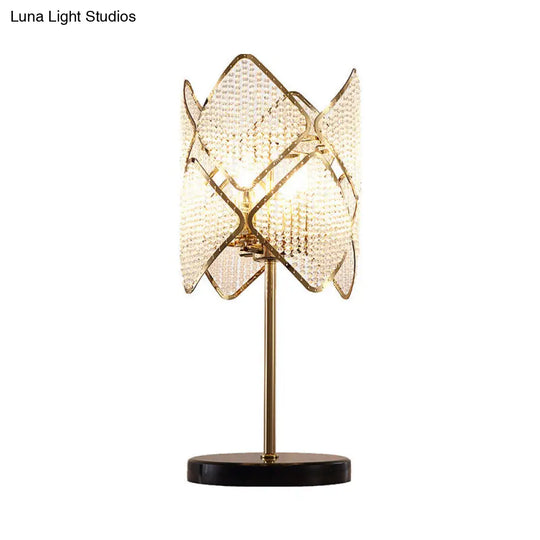 Contemporary Rhombus Crystal Beads Table Lamp With Gold/Chrome Finish - Perfect For Bedroom Lighting