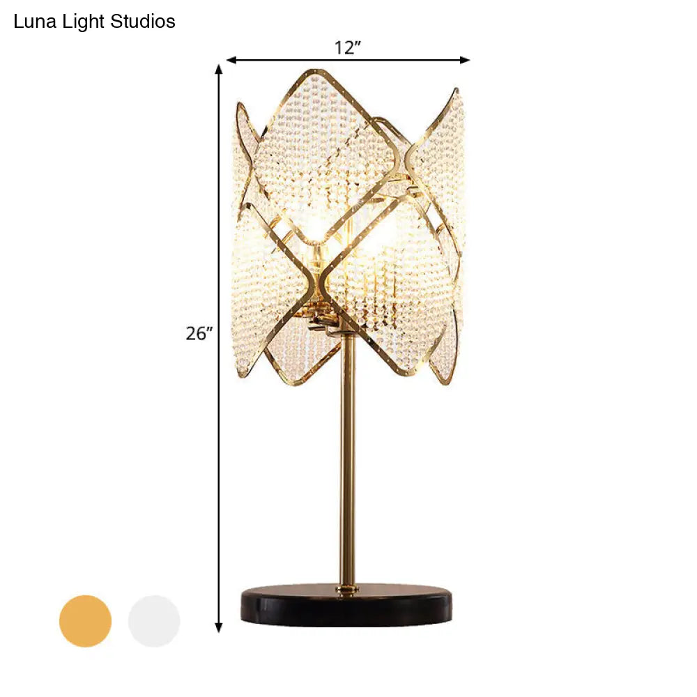 Contemporary Rhombus Crystal Beads Table Lamp With Gold/Chrome Finish - Perfect For Bedroom Lighting