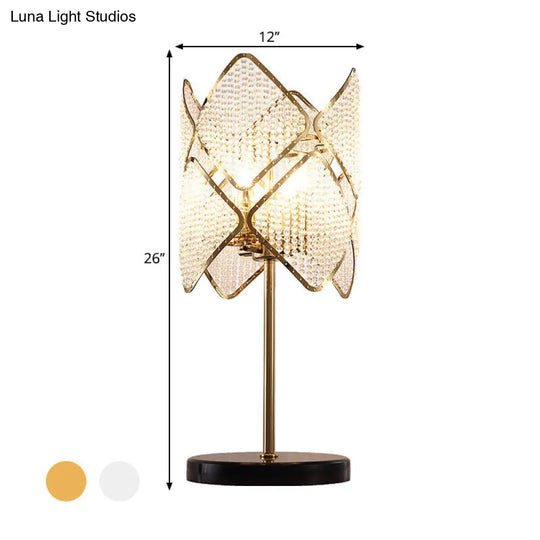 Contemporary Rhombus Crystal Beads Table Lamp With Gold/Chrome Finish - Perfect For Bedroom Lighting