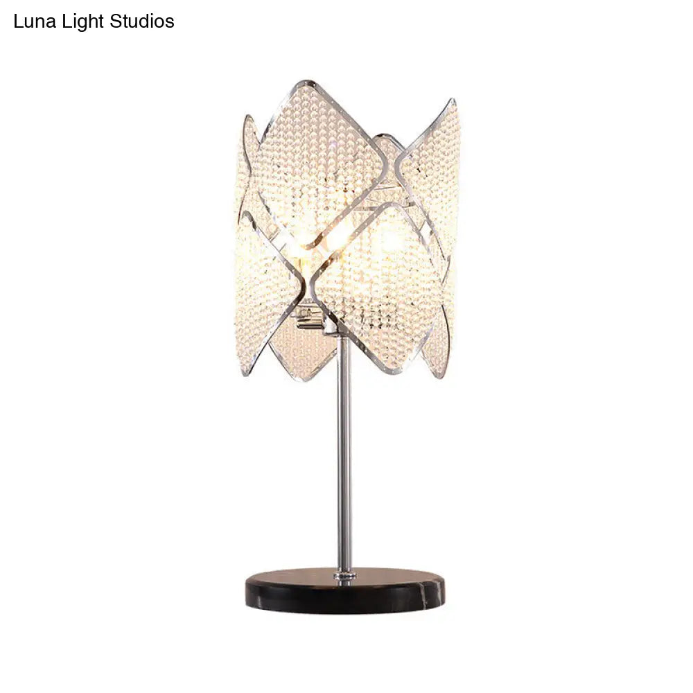 Contemporary Rhombus Crystal Beads Table Lamp With Gold/Chrome Finish - Perfect For Bedroom Lighting