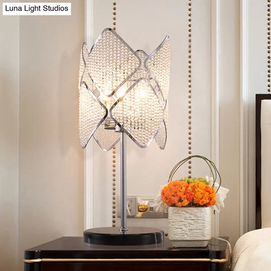 Contemporary Rhombus Crystal Beads Table Lamp With Gold/Chrome Finish - Perfect For Bedroom Lighting