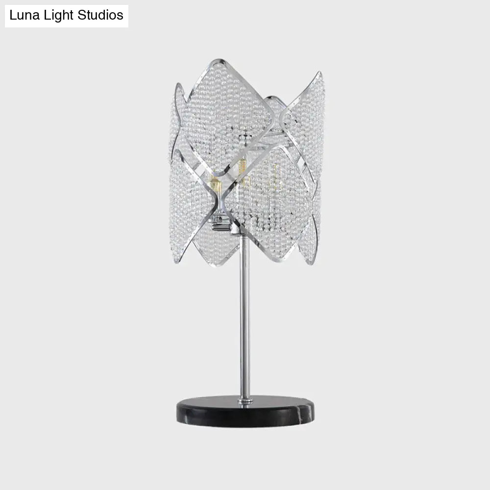 Contemporary Rhombus Crystal Beads Table Lamp With Gold/Chrome Finish - Perfect For Bedroom Lighting