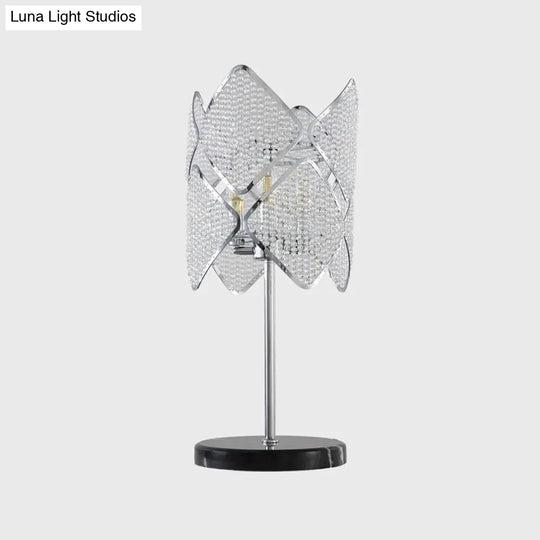 Contemporary Rhombus Crystal Beads Table Lamp With Gold/Chrome Finish - Perfect For Bedroom Lighting