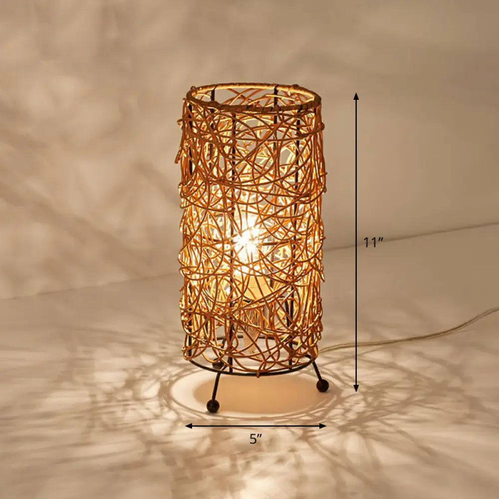 Rattan Cylindrical Table Lamp: Modern Style Single-Bulb Nightstand Lighting For Living Rooms Coffee