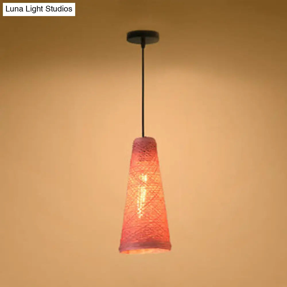 Rattan Handmade Pendant Lamp - Contemporary 1-Light Hanging In Blue/Brown