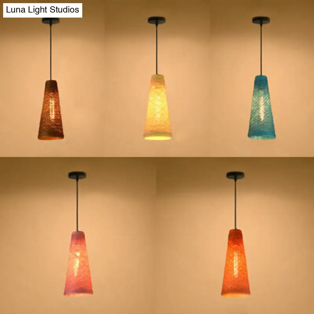 Contemporary Rattan Pendant Lamp | Handmade 1-Light Hanging Blue/Brown Cone Shade