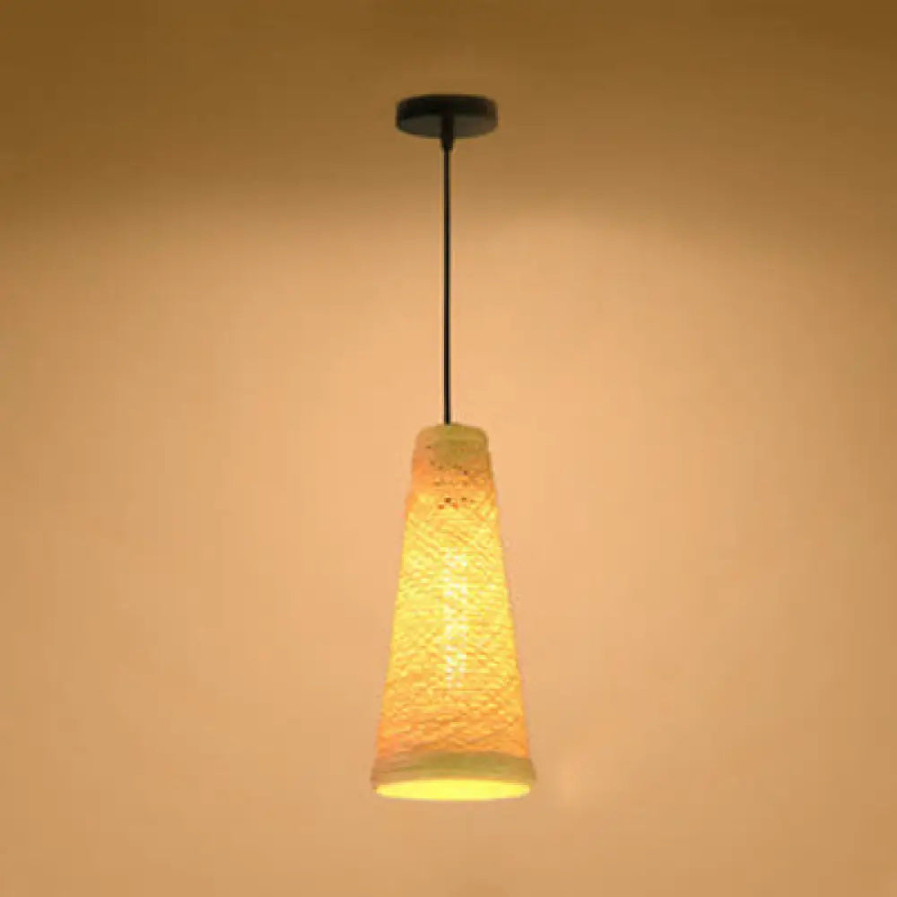 Rattan Handmade Pendant Lamp - Contemporary 1-Light Hanging In Blue/Brown Beige