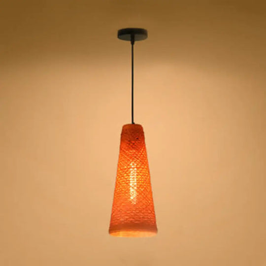 Rattan Handmade Pendant Lamp - Contemporary 1-Light Hanging In Blue/Brown Orange