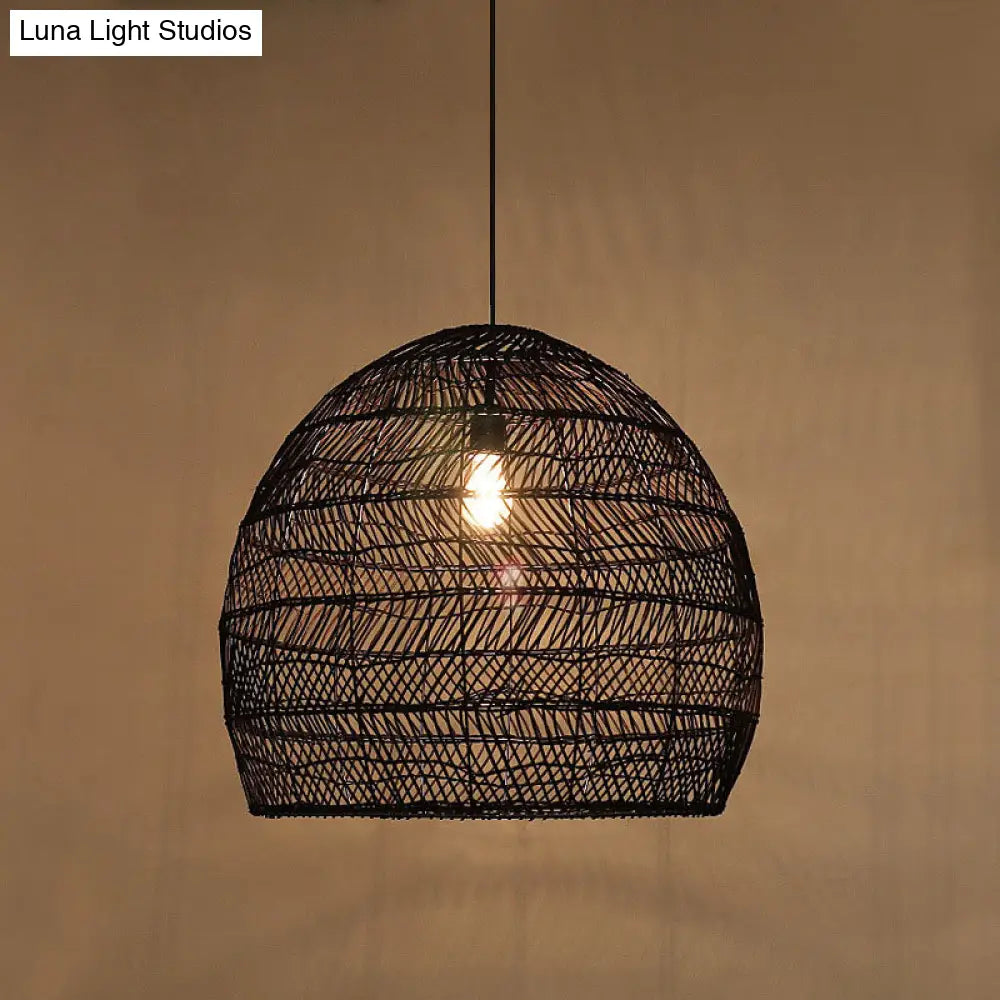 Rattan Pendant Ceiling Light For Elegant Dining - Asian-Inspired Single-Bulb Fixture