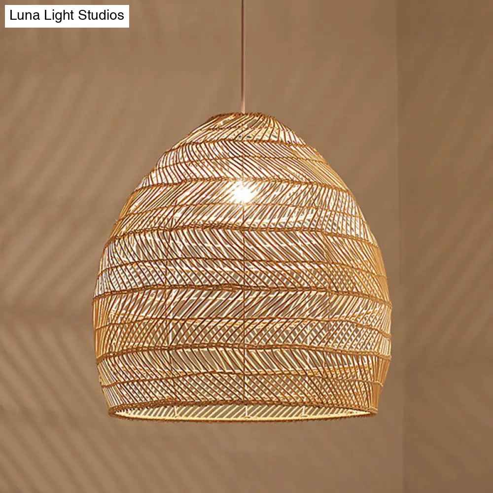 Rattan Pendant Ceiling Light For Elegant Dining - Asian-Inspired Single-Bulb Fixture