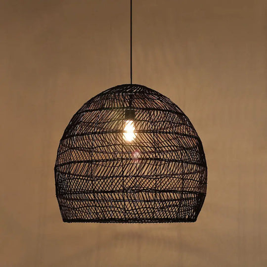 Rattan Pendant Ceiling Light For Elegant Dining - Asian-Inspired Single-Bulb Fixture Black / 31.5