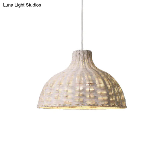 Rattan Pendant Light For Beach House - Half Circle 1-Light Fixture With Adjustable 71’ Cord