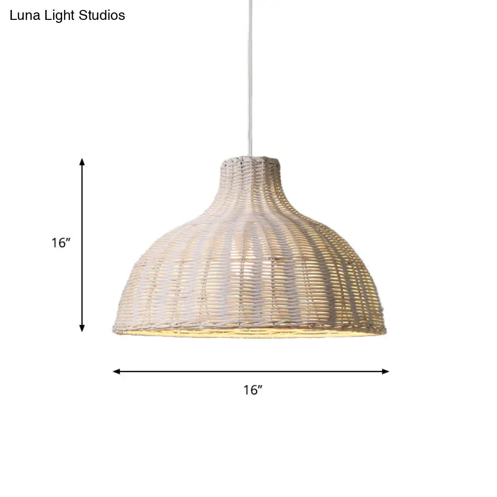 Rattan Beach House Pendant Light - 1 Half Circle Fixture With Adjustable Cord In White/Brown