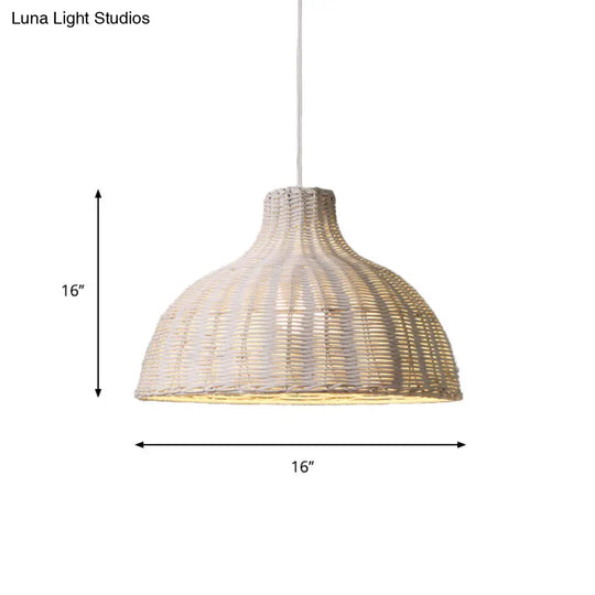 Rattan Beach House Pendant Light - 1 Half Circle Fixture With Adjustable Cord In White/Brown