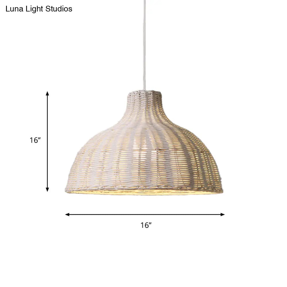 Rattan Pendant Light For Beach House - Half Circle 1-Light Fixture With Adjustable 71’ Cord