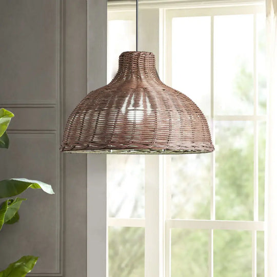 Rattan Pendant Light For Beach House - Half Circle 1-Light Fixture With Adjustable 71’ Cord