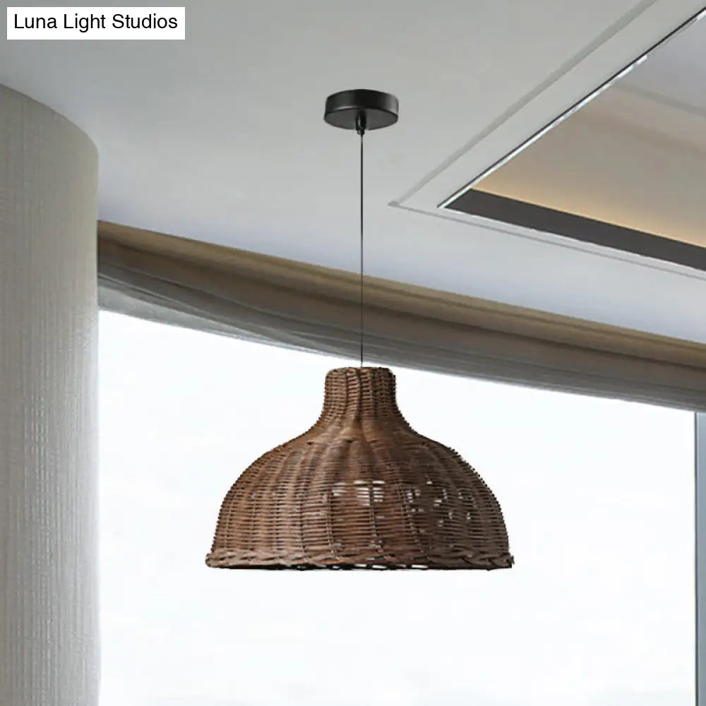 Rattan Pendant Light For Beach House - Half Circle 1-Light Fixture With Adjustable 71’ Cord