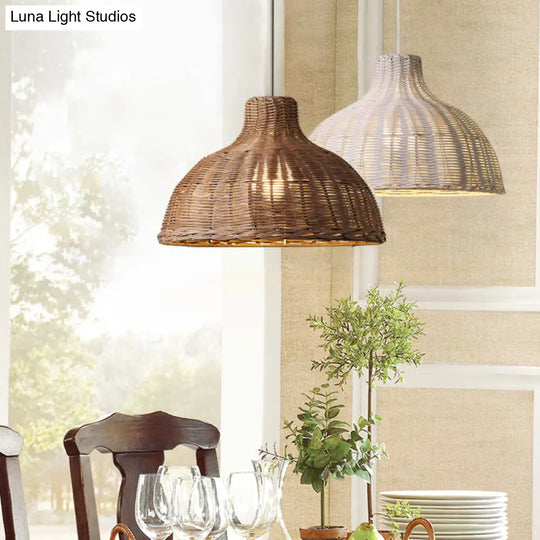 Rattan Pendant Light For Beach House - Half Circle 1-Light Fixture With Adjustable 71’ Cord