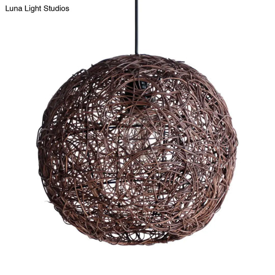 Rattan Pendant Lighting Fixture - Asian Inspired Globe Hanging Light For Bedroom 1 Bulb Coffee