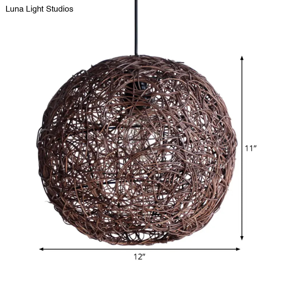 Rattan Pendant Lighting Fixture - Asian Inspired Globe Hanging Light For Bedroom 1 Bulb Coffee