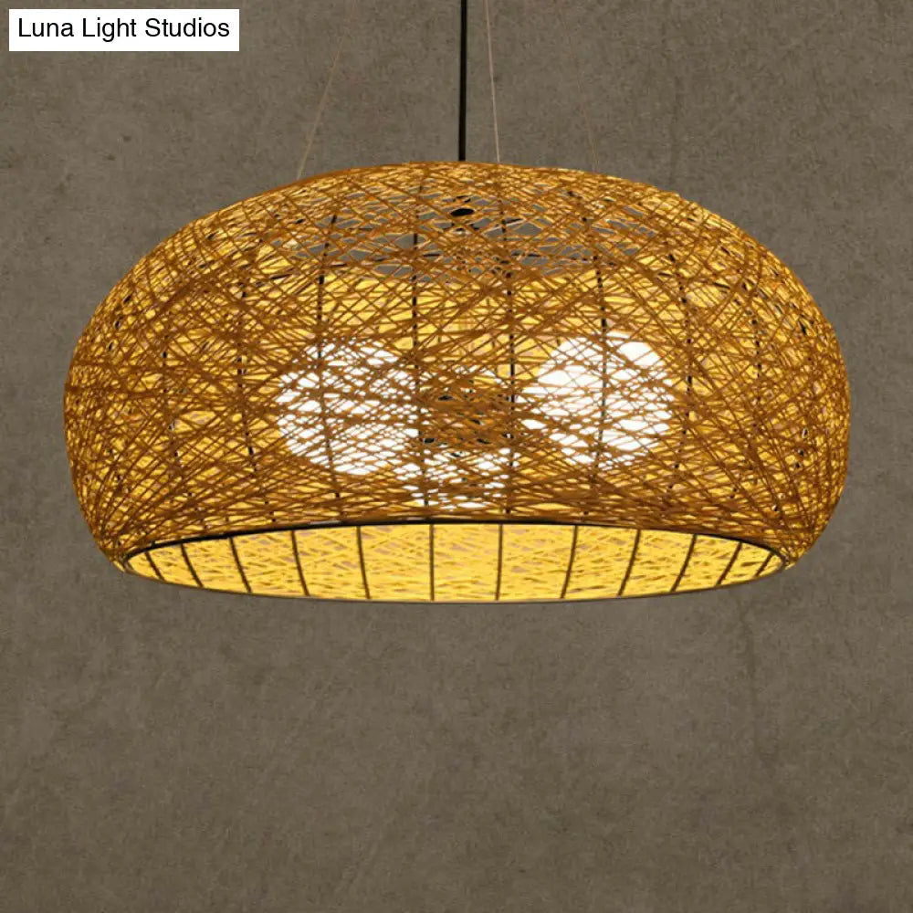 Rattan Nest Chandelier: Asian-Inspired Pendant Light For Tea Room Wood / 23.5