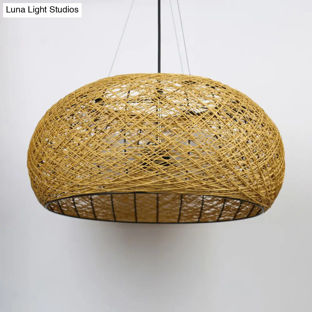 Rattan Nest Chandelier: Asian-Inspired Pendant Light For Tea Room