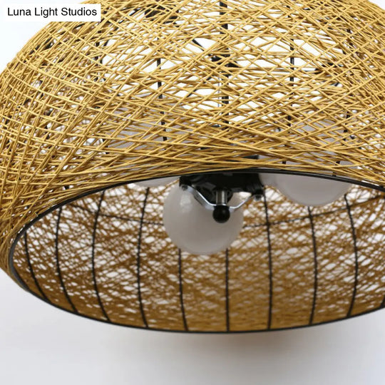 Rattan Nest Chandelier: Asian-Inspired Pendant Light For Tea Room