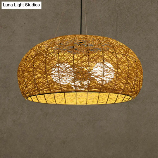 Rattan Nest Chandelier: Asian-Inspired Pendant Light For Tea Room Wood / 18