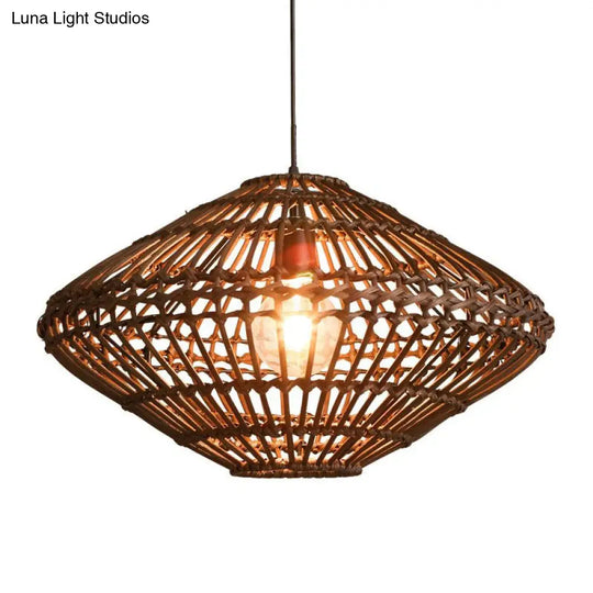 Rattan Ufo Pendant Light - Asian-Inspired Coffee Suspension Fixture 1-Light