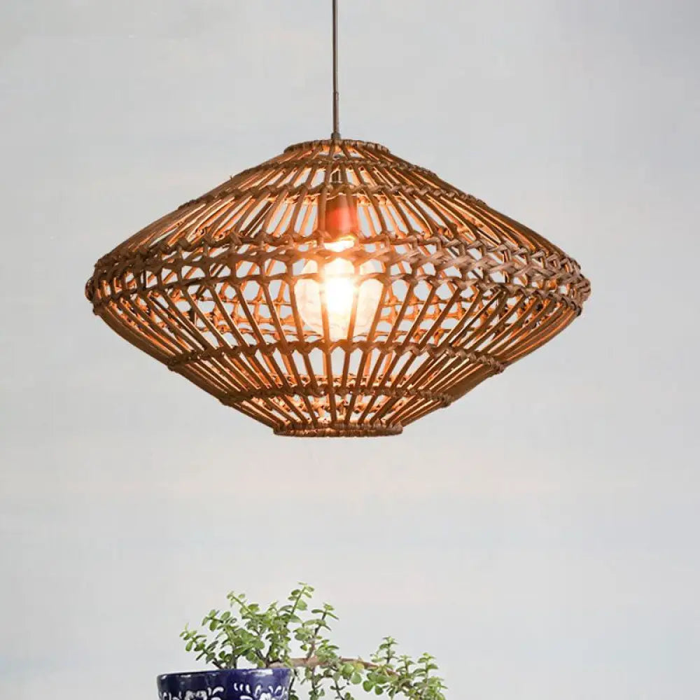 Rattan Ufo Pendant Light - Asian-Inspired Coffee Suspension Fixture 1-Light