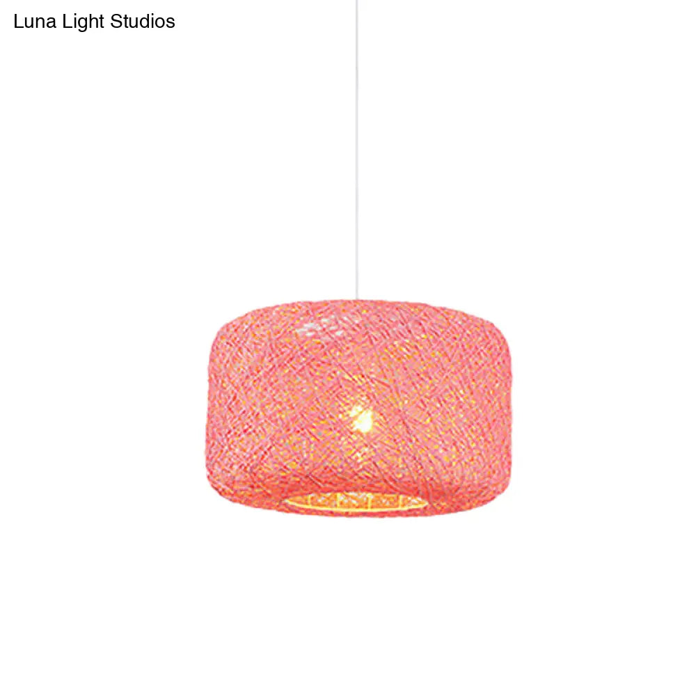 Colorful Drum Pendant Macaron Light For Bistro - Red/Pink/Orange