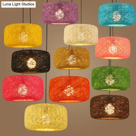 Colorful Drum Pendant Macaron Light For Bistro - Red/Pink/Orange